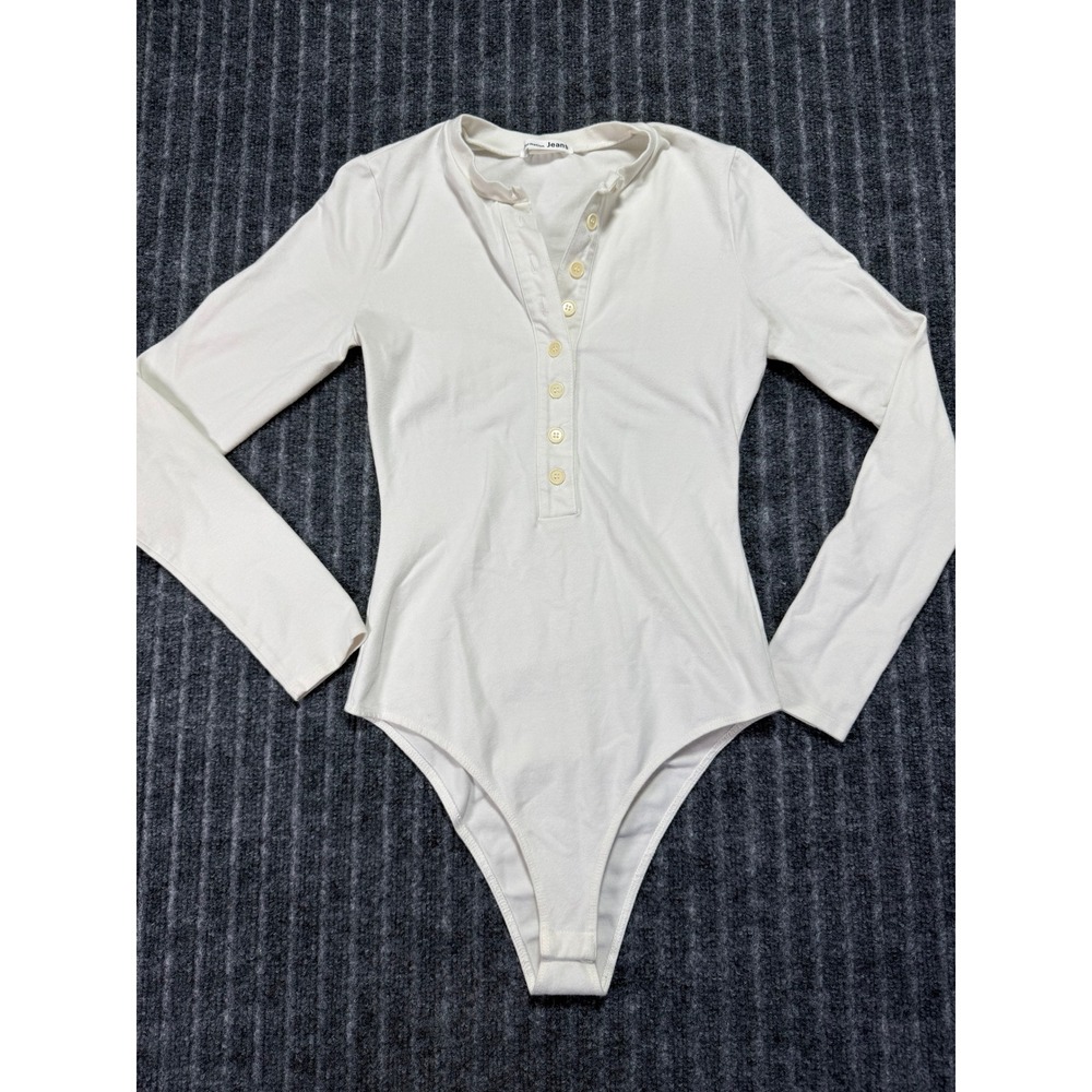 Reformation Henley Bodysuit Small‎ Long Sleeve Organic Cotton Minimalist Basics